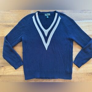 Lauren Ralph Lauren Active Sweater Womens Large Knit Tennis Blue V Neck EUC